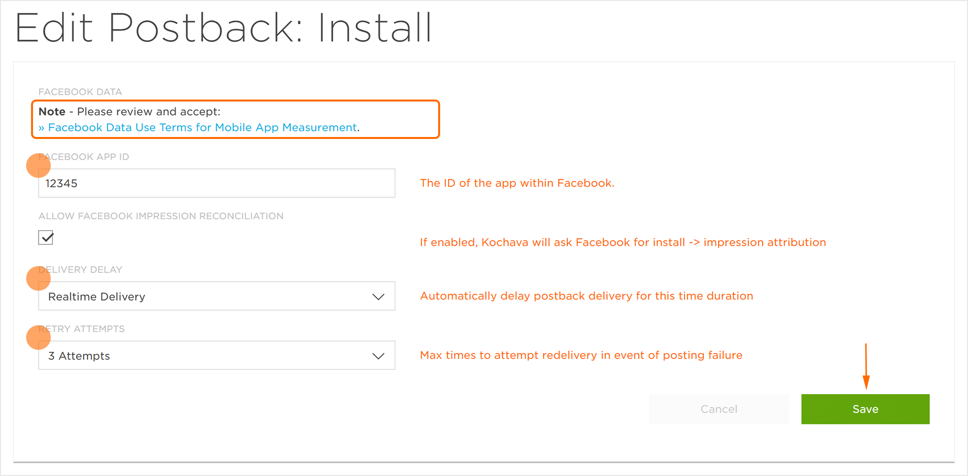 Network Specific Postback Settings