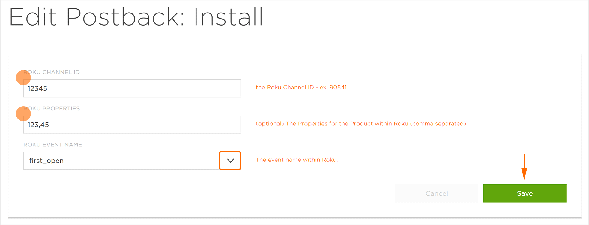 Install Postback Settings