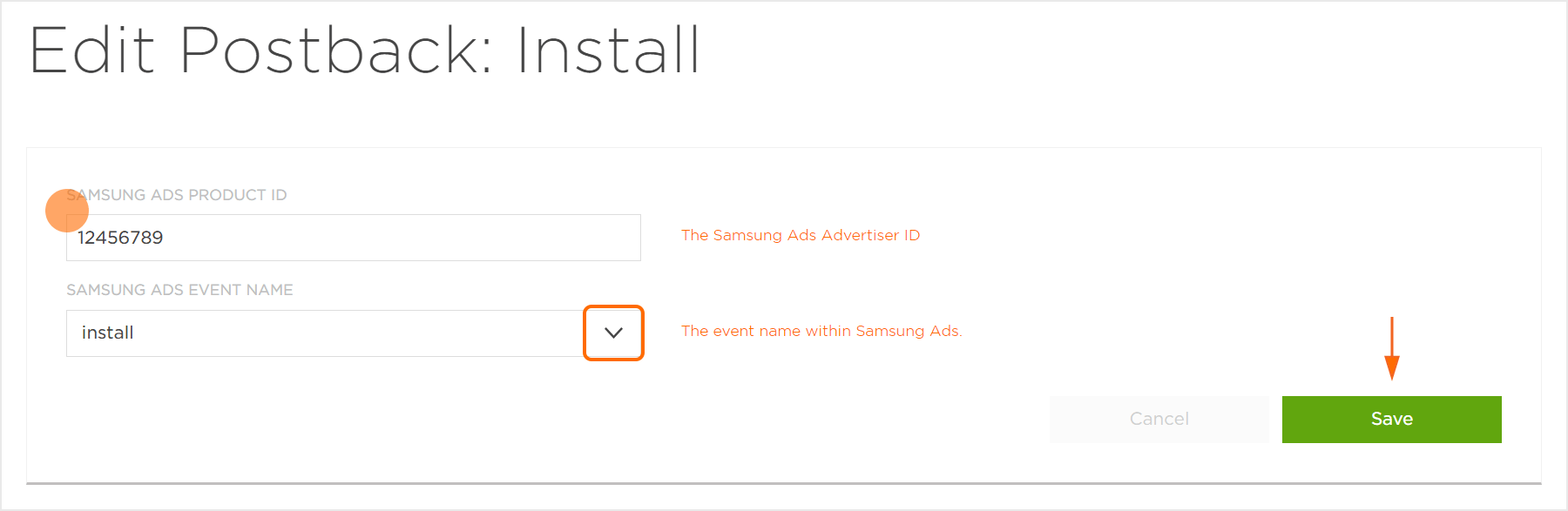 Install Postback Settings