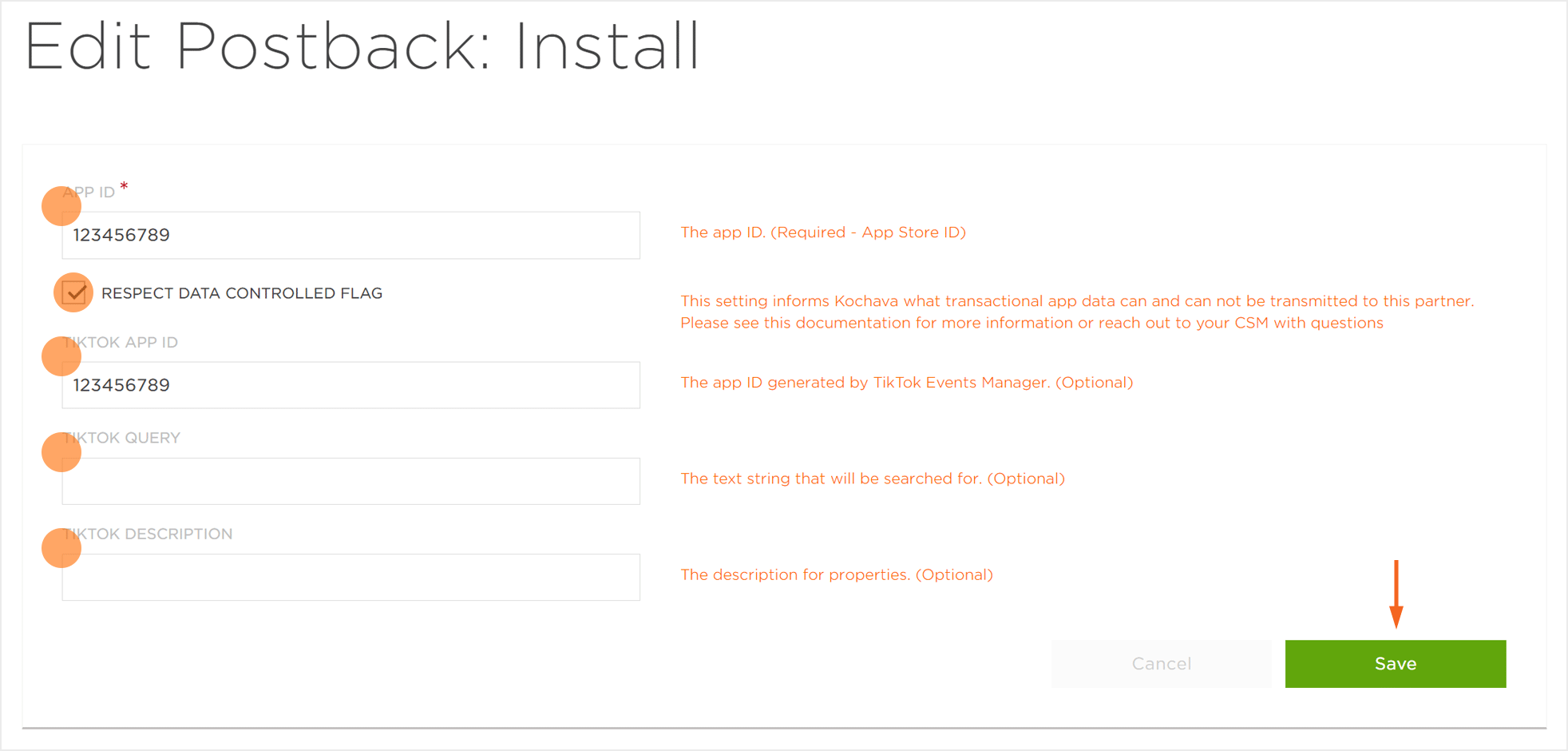 SAN Install Postback Settings