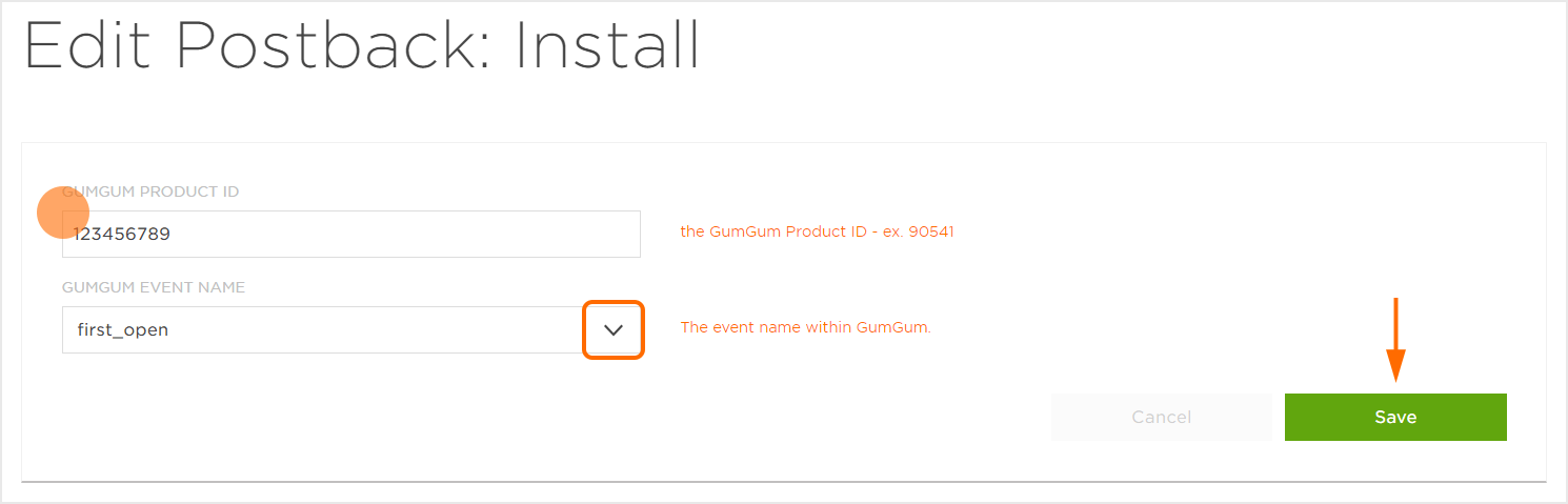 Install Postback Settings