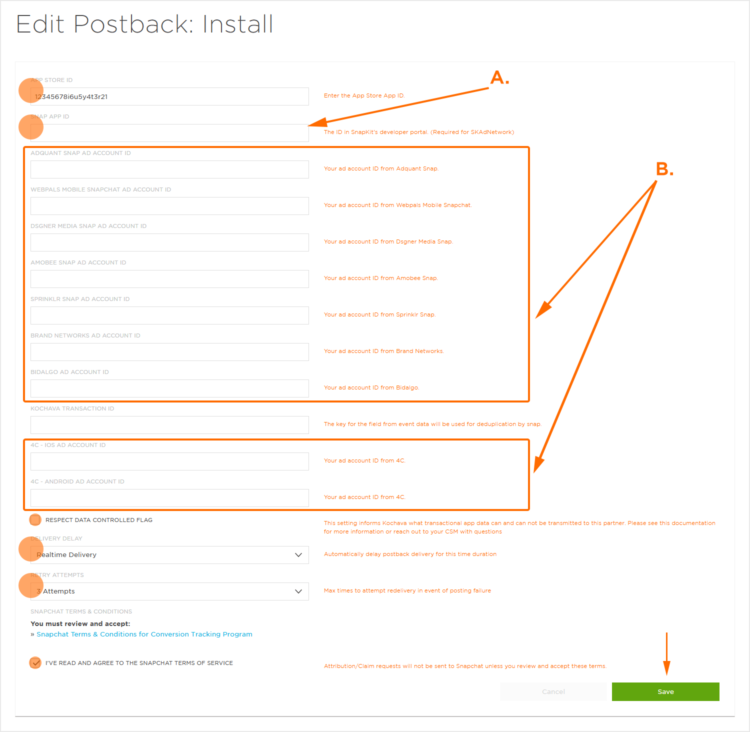 Acquisition Postback Settings