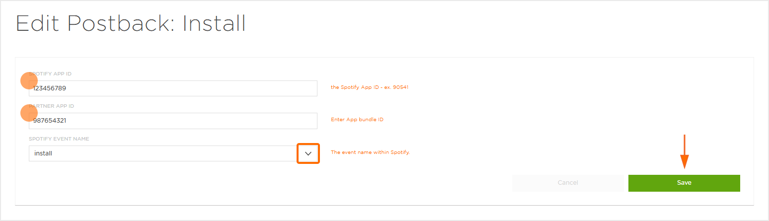 Spotify Acquisition Postback Settings