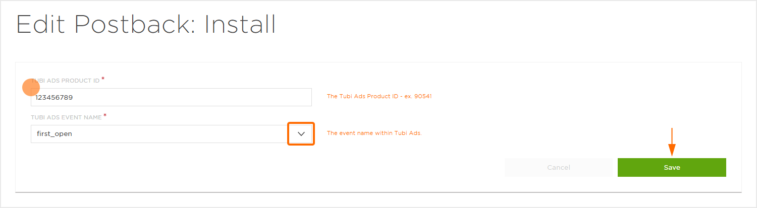 Install Postback Settings